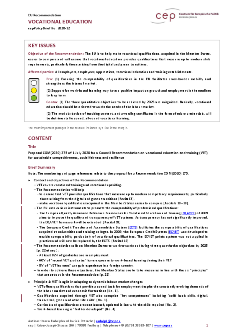 Vocational Education (cepPolicyBrief)