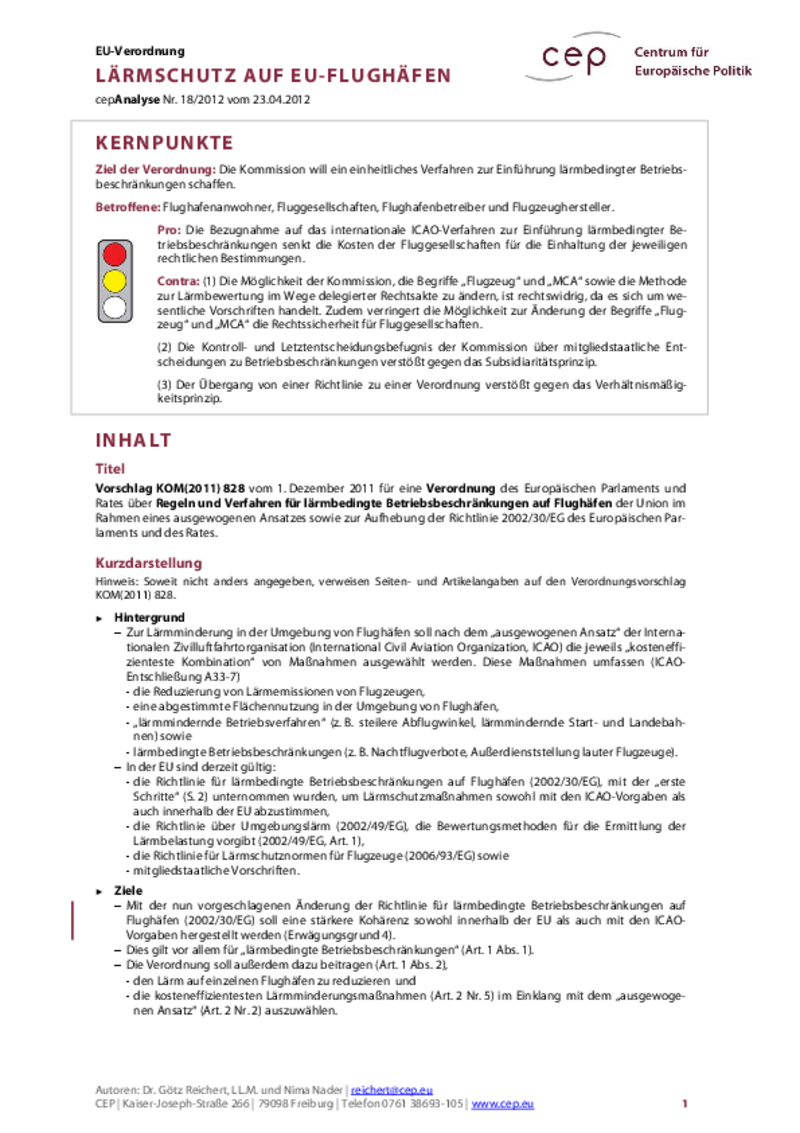 Lärmschutz auf EU-Flughäfen KOM(2011) 828