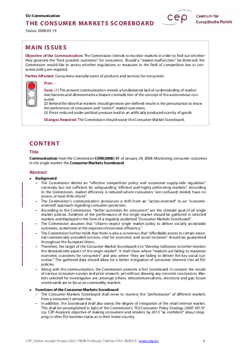 The Consumer Markets Scoreboard COM(2008) 31