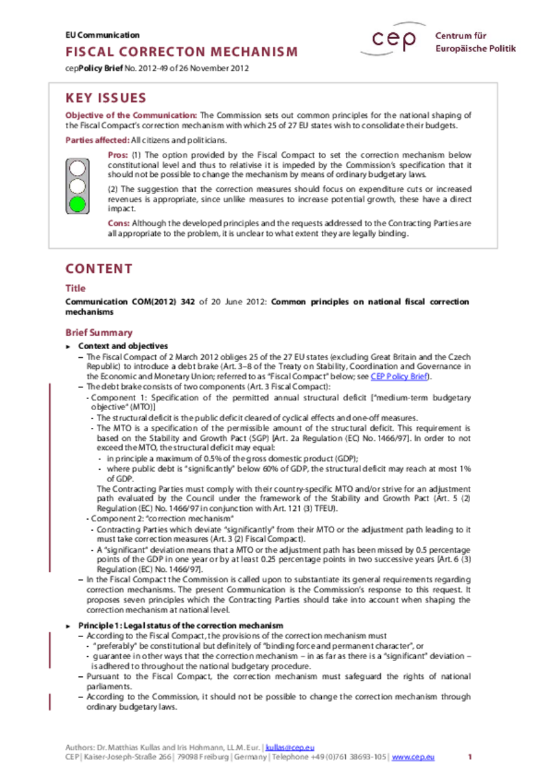 Fiscal Correction Mechanism COM(2012) 342