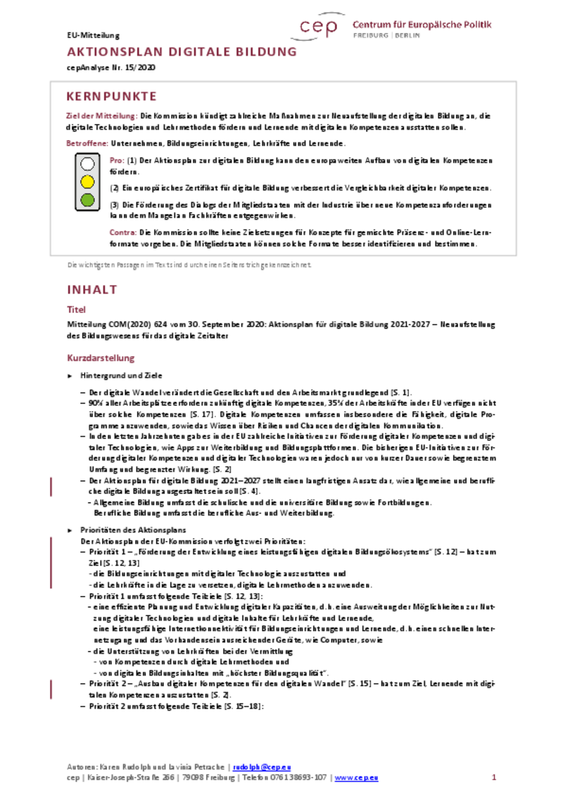 Aktionsplan Digitale Bildung (cepAnalyse)