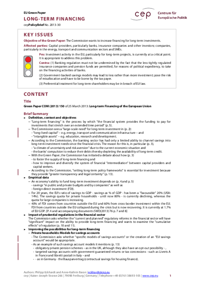 Long-term Financing of the EU economy COM(2013) 150