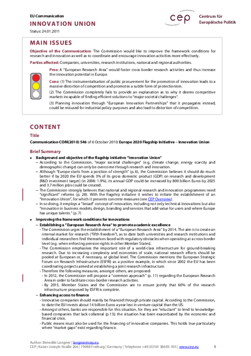 Innovation Union COM(2010) 546