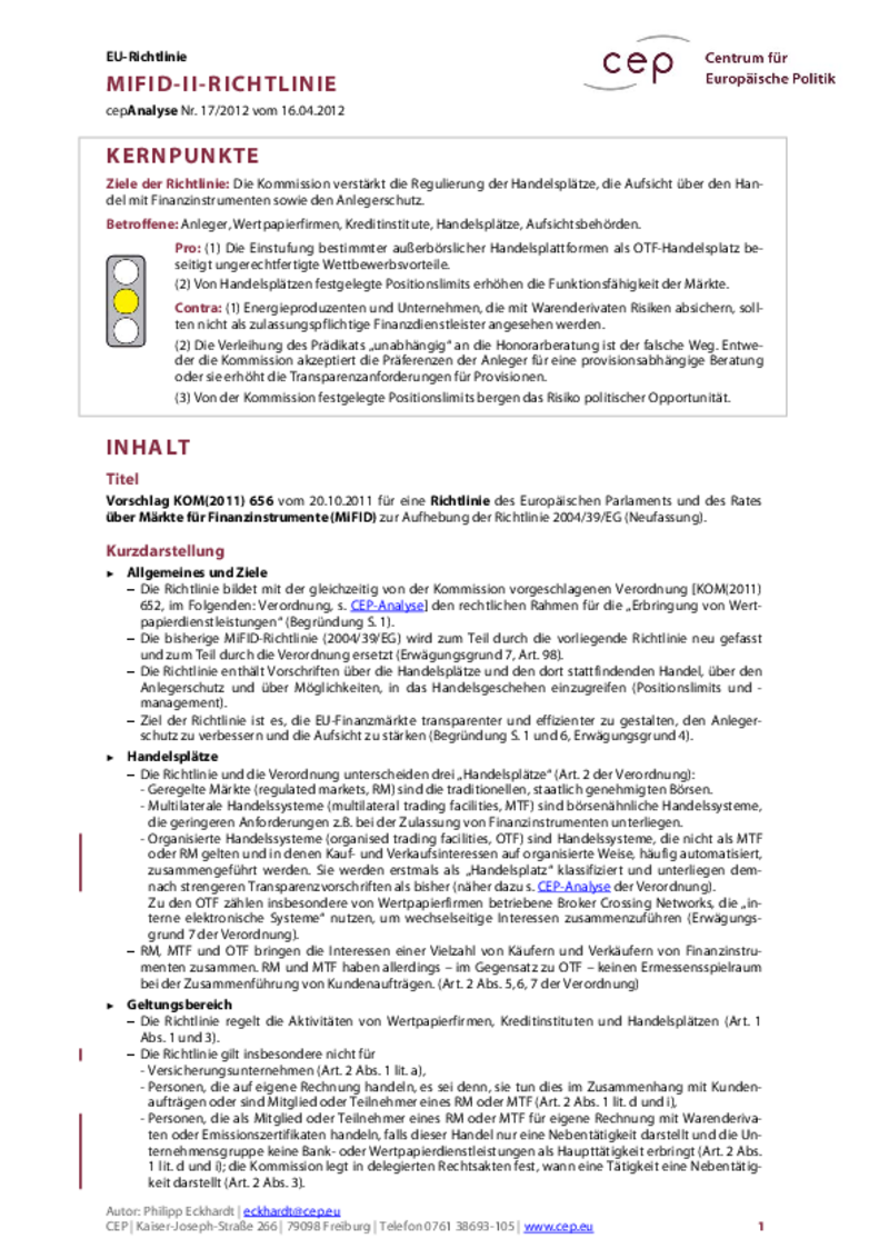 MiFID COM(2011) 656