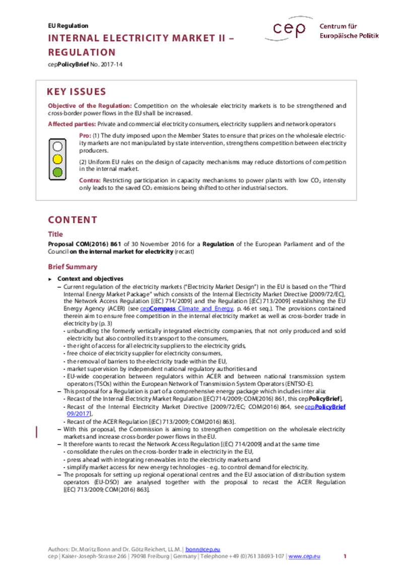 Internal Electricity Market - Part 2 COM(2016) 861