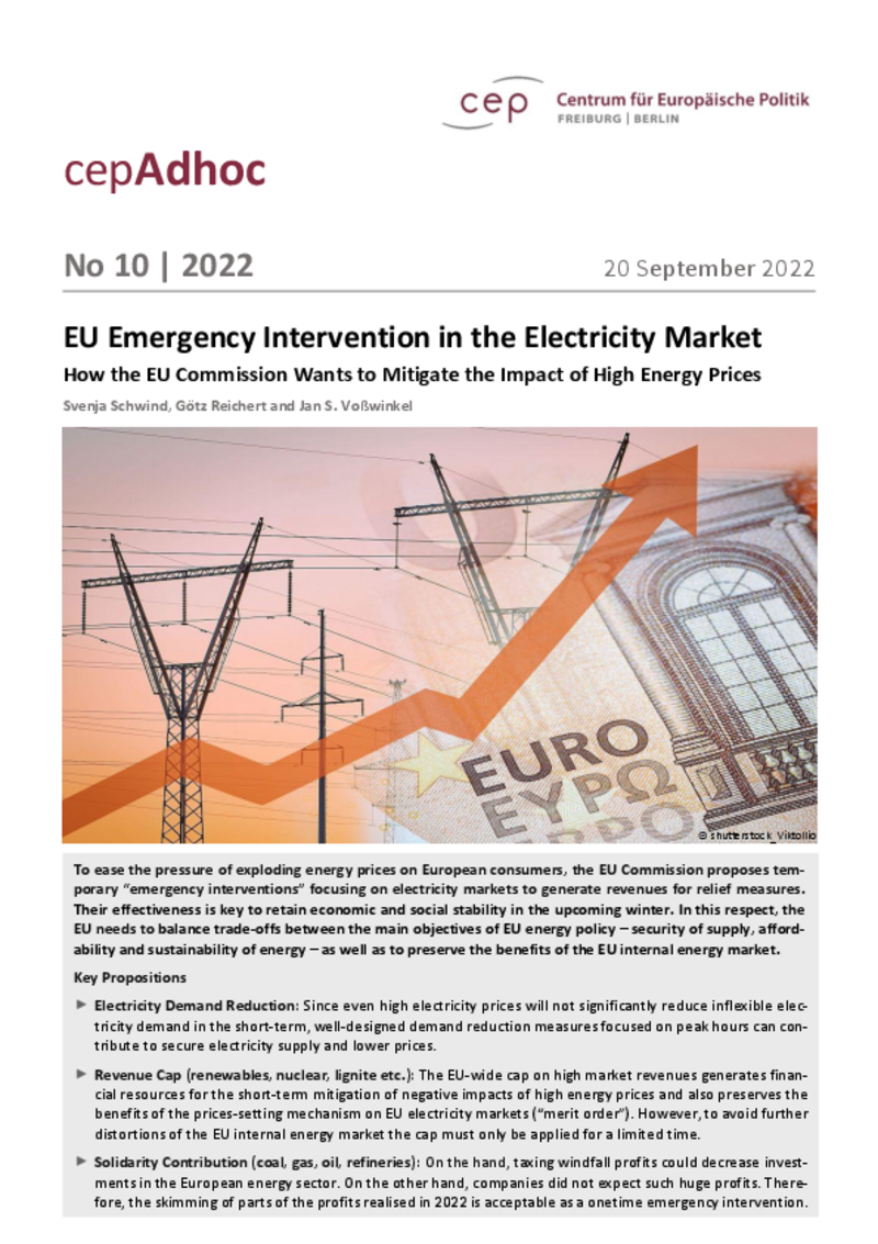 EU-Notfallmaßnahmen für den Strommarkt (cepAdhoc)