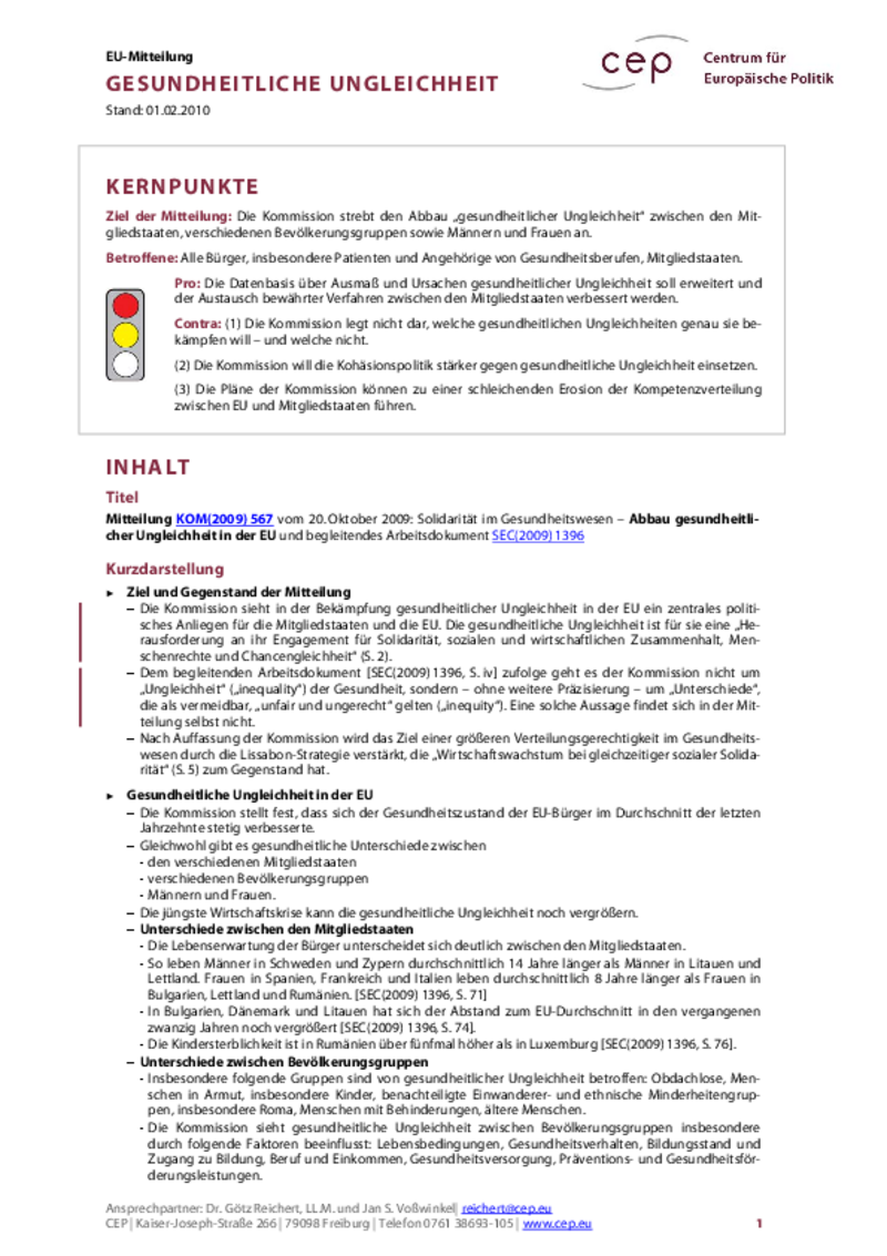 Health Inequalities COM(2009) 567