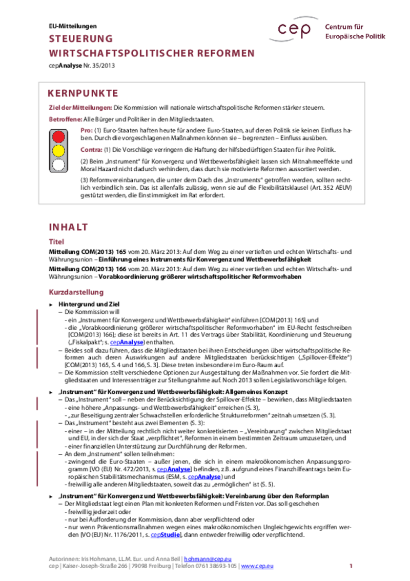 Steuerung wirtschaftspolitischer Reformen COM(2013) 165/166