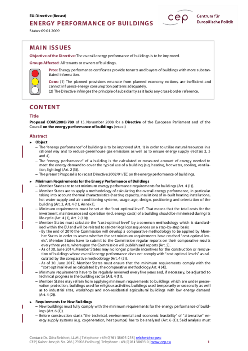 Energy Performance of Buildings COM(2008) 780