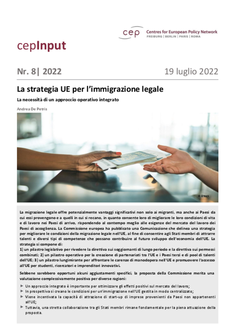 La strategia UE per l’immigrazione legale (cepInput)