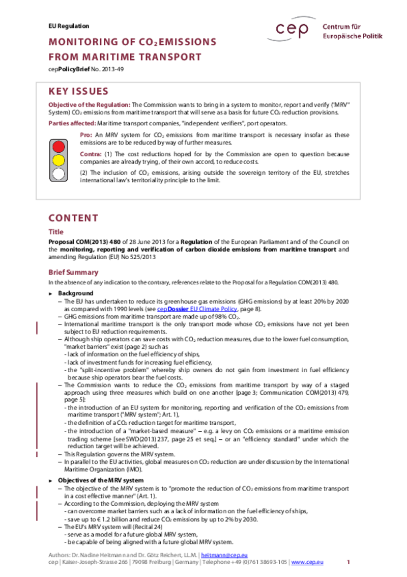 Monitoring of CO2 Emissions from Maritime Transport COM(2013) 480