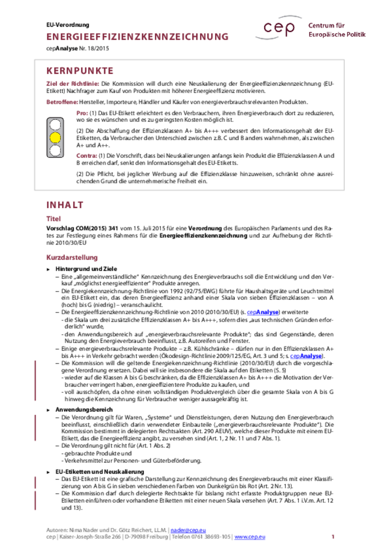 Energieeffizienzkennzeichnung COM(2015) 341