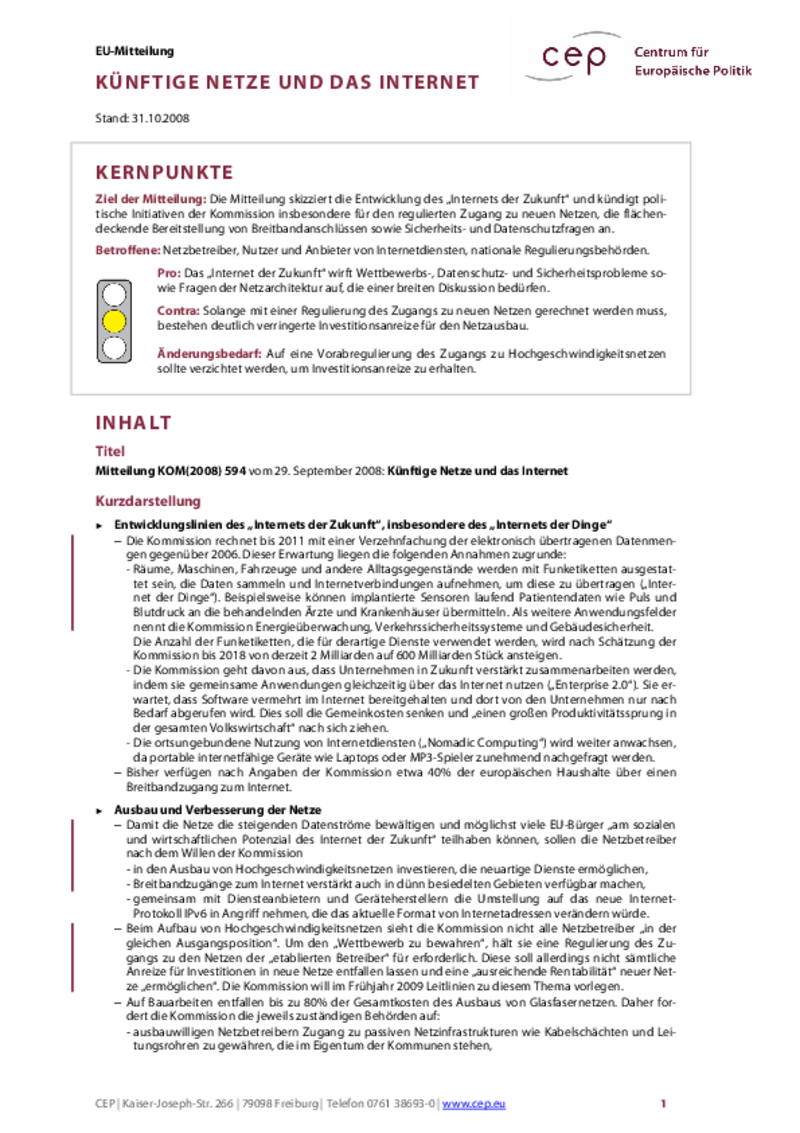 Künftige Netze und das Internet KOM(2008) 594