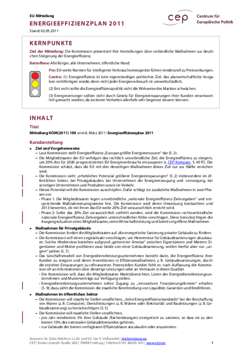 Energieeffizienzplan 2011 KOM(2011) 109