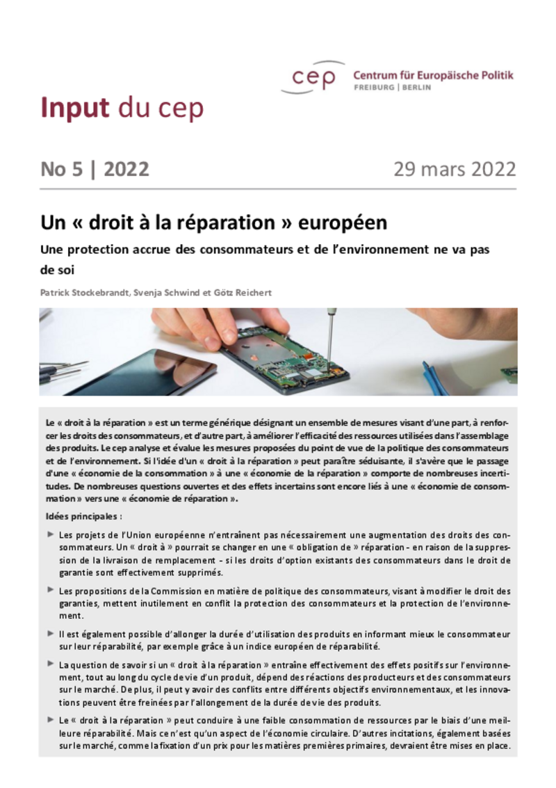 Le droit à la réparation provoque un conflit entre la protection de l'environnement et celle des consommateurs