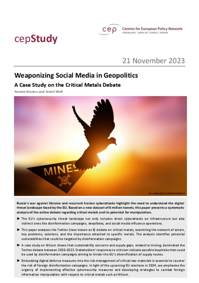 I social media come arma nella geopolitica: un caso di studio relativo al dibattito sui metalli critici (cepStudio)