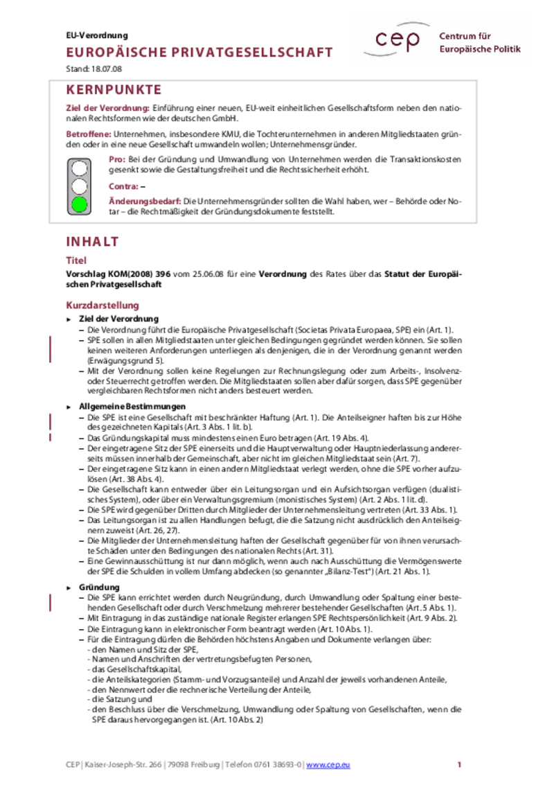 Europäische Privatgesellschaft KOM(2008) 396