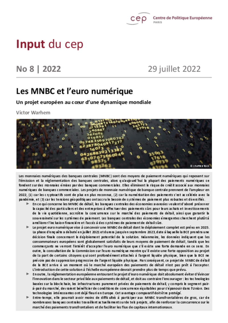 Monnaies numériques de banque centrale : Il n’est pas encore temps de lancer l’euro numérique