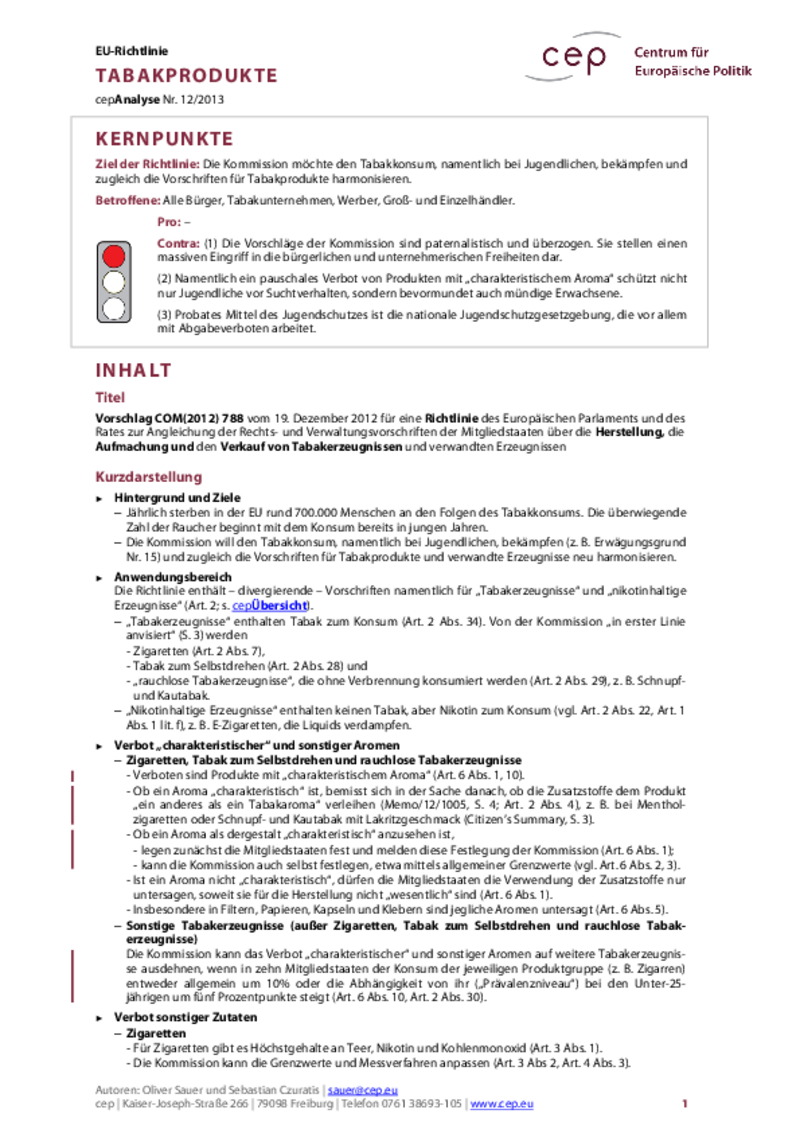 Tabakprodukte COM(2012) 788