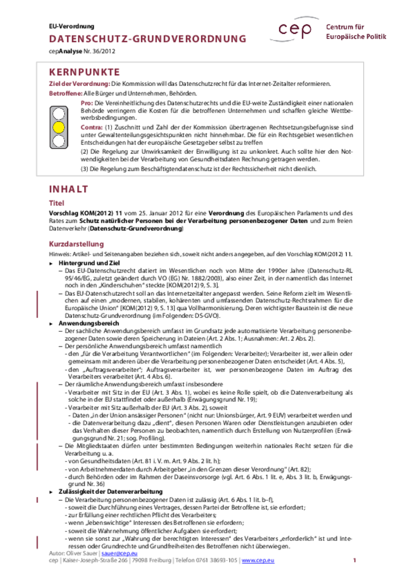 Datenschutz-Grundverordnung KOM(2012) 11