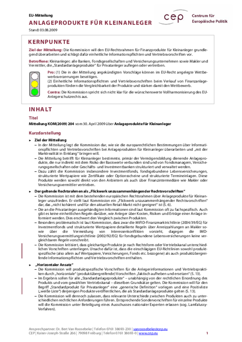 Anlageprodukte für Kleinanleger KOM(2009) 204