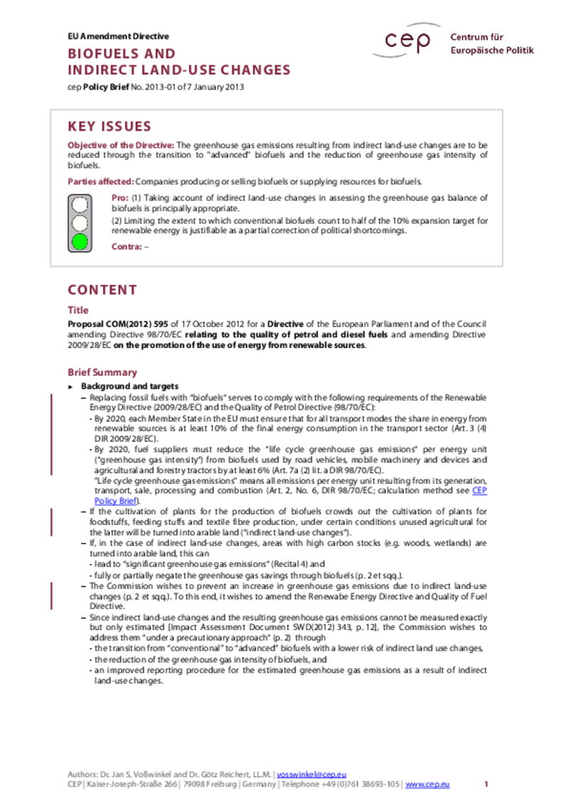 Biofuels and indirect land-use changes COM(2012) 595