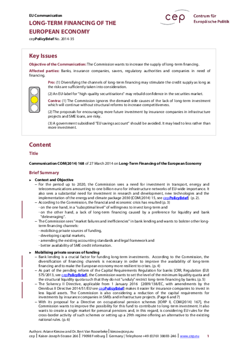 Long-term Financing of the European Economy COM(2014) 168