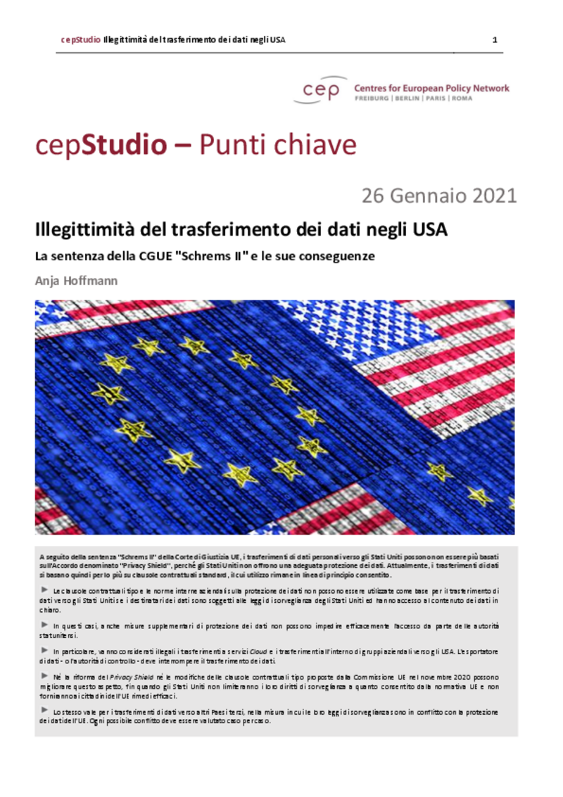 Illegittimità del trasferimento dei dati negli USA