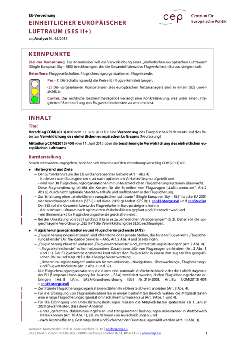 Einheitlicher Europäischer Luftraum (SES II+) COM(2013) 410