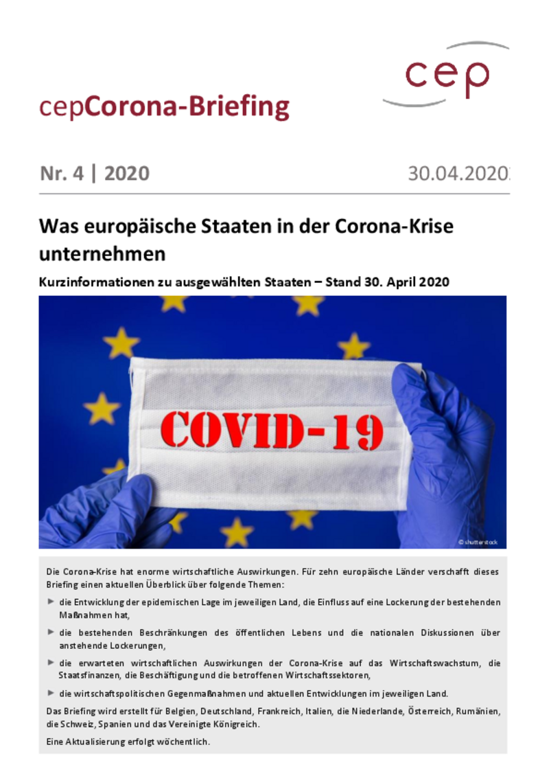 Was europäische Staaten in der Corona-Krise unternehmen (cepBriefing Nr. 4)